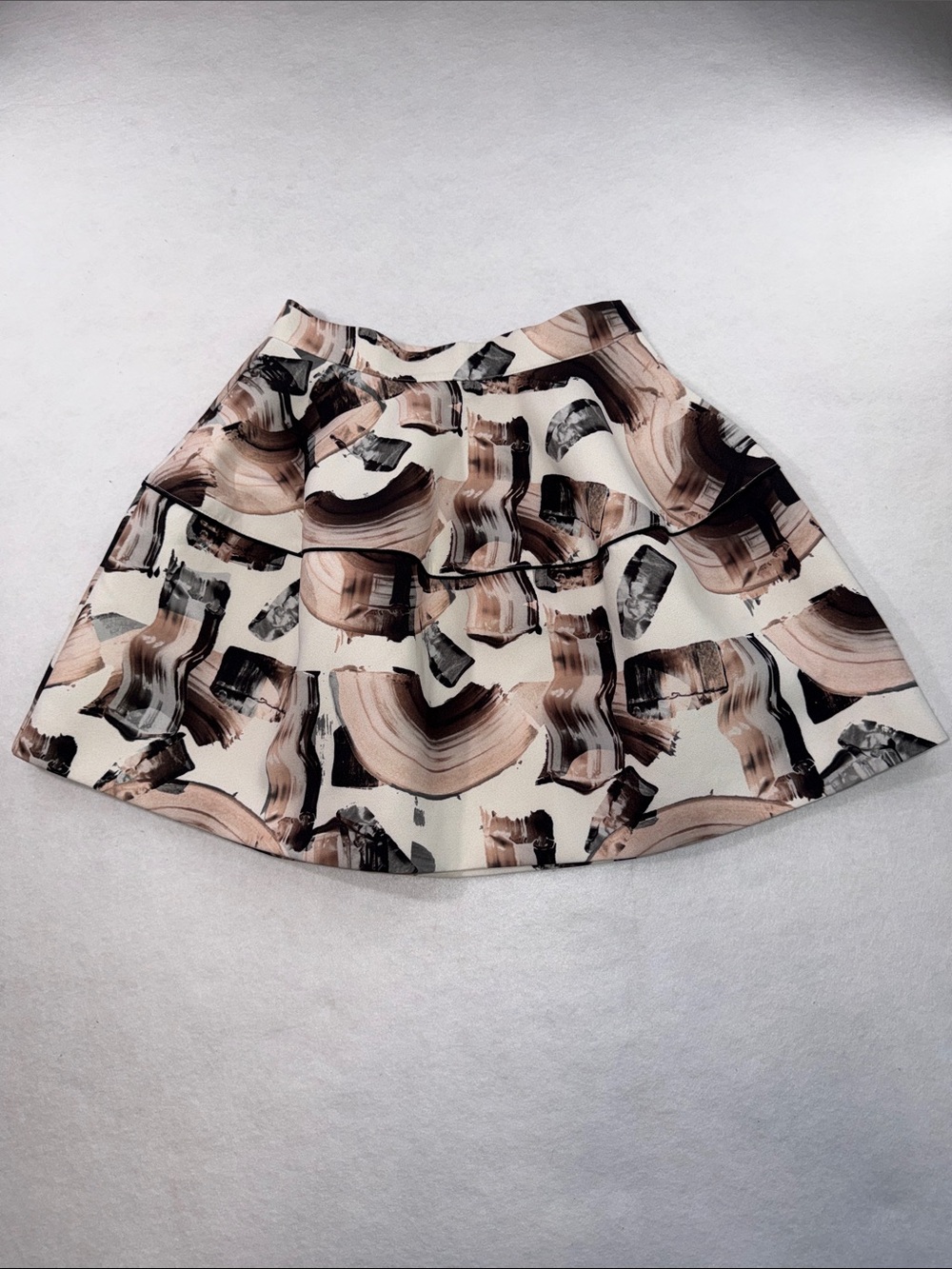 H&M Circle Skater Skirt in Cream, Blush & Black Brushstroke Print